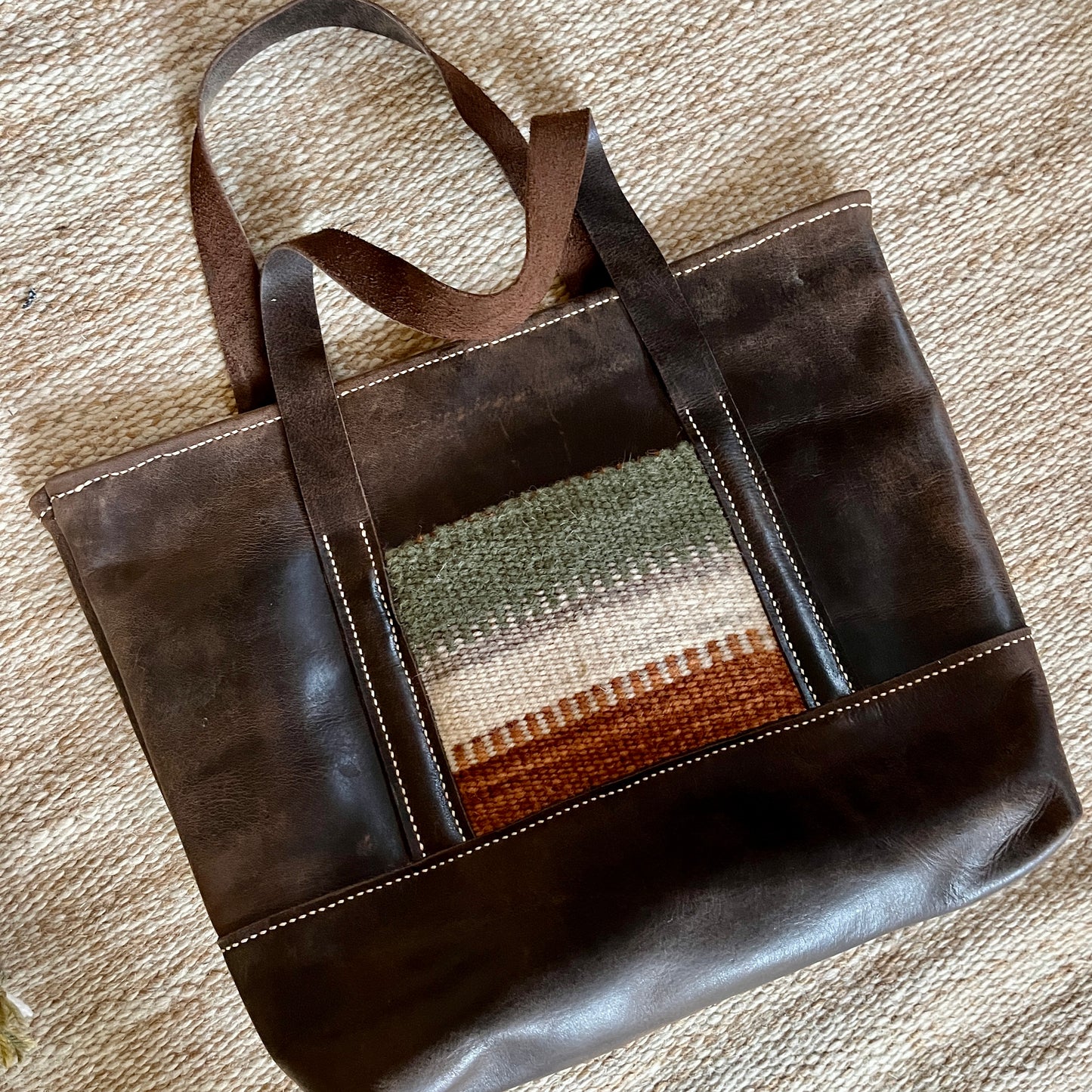 Leather Tote with Pocket--Autumnal Collection
