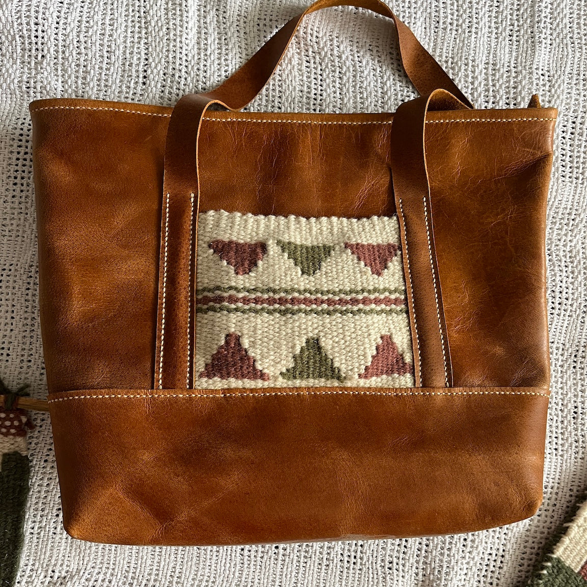Chestnut Leather Tote with Pocket - Nourished Collection