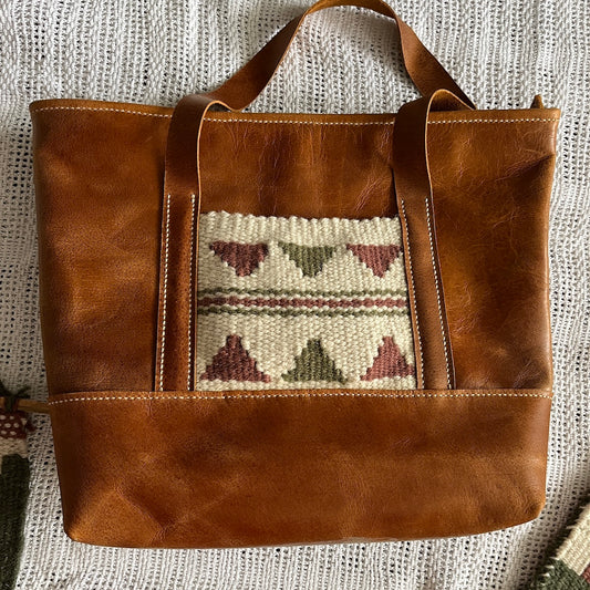 Chestnut Leather Tote with Pocket - Nourished Collection