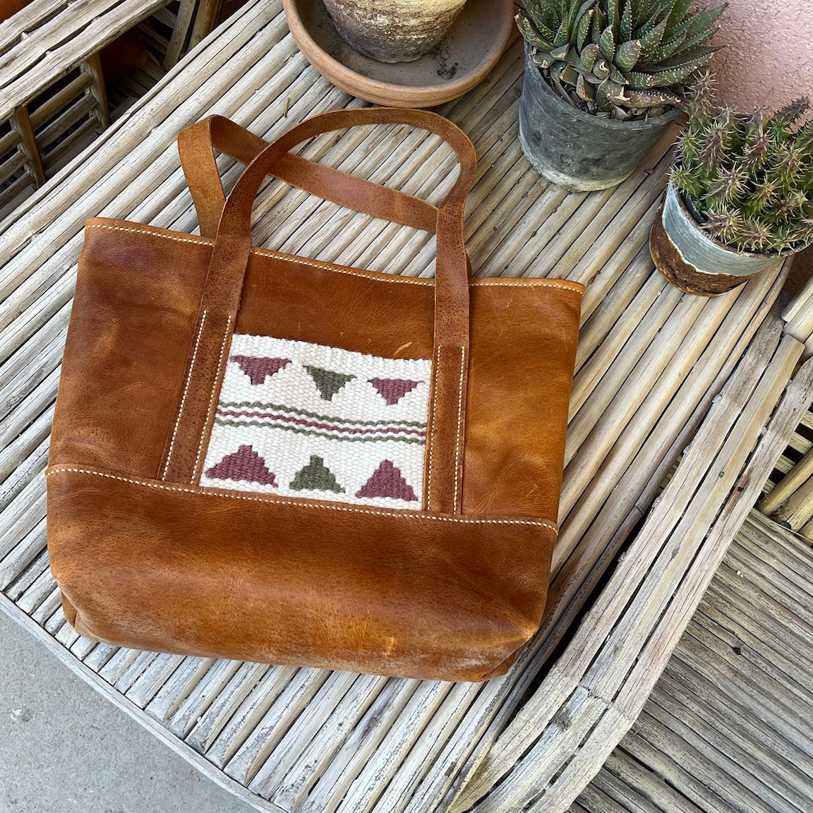 Chestnut Leather Tote with Pocket - Nourished Collection