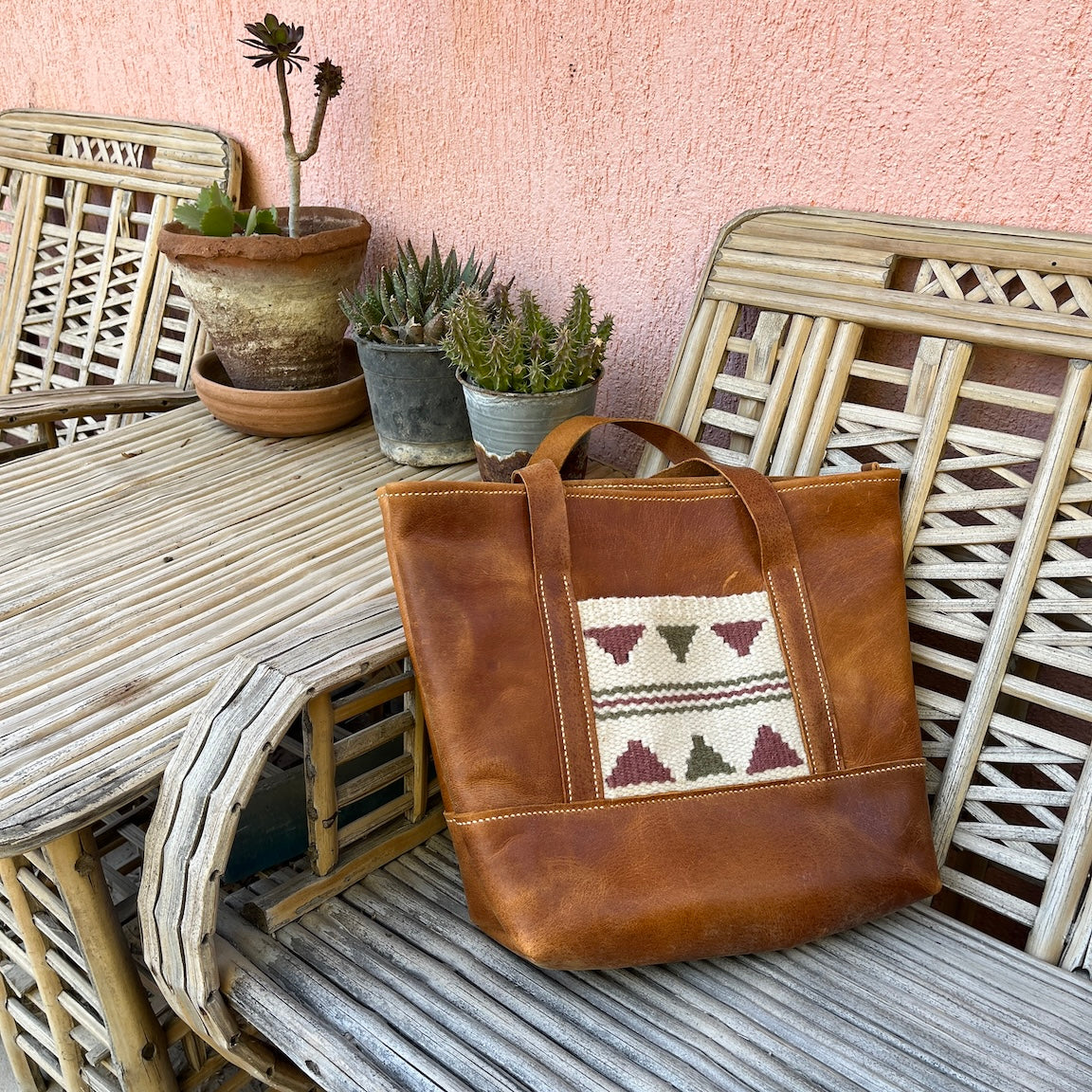 Chestnut Leather Tote with Pocket - Nourished Collection