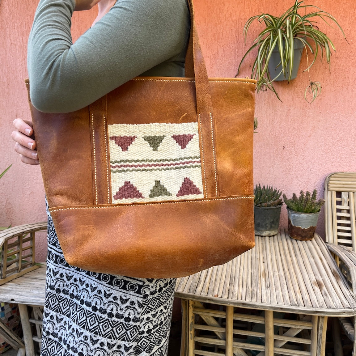 Chestnut Leather Tote with Pocket - Nourished Collection