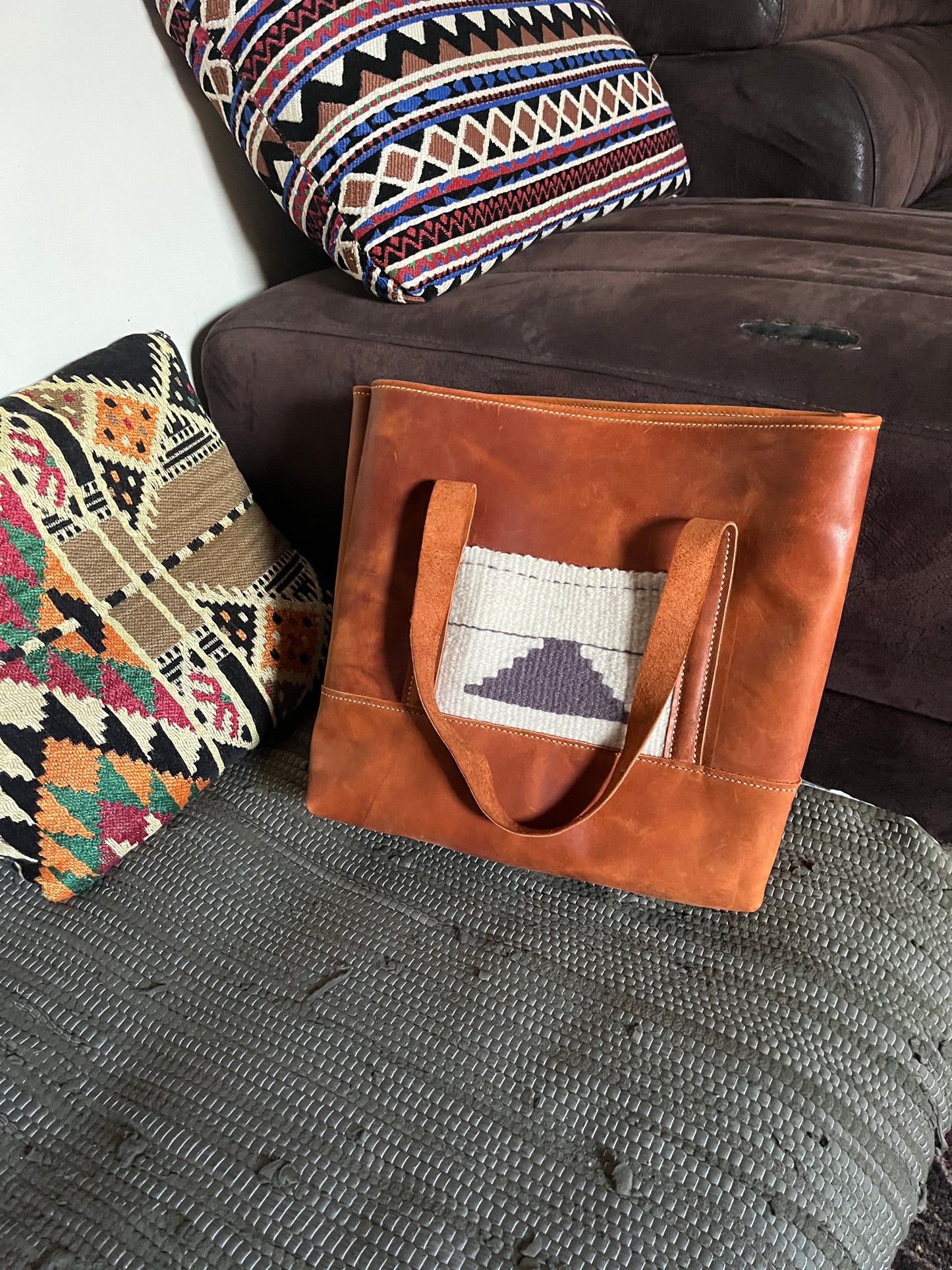 Leather Tote with Pocket