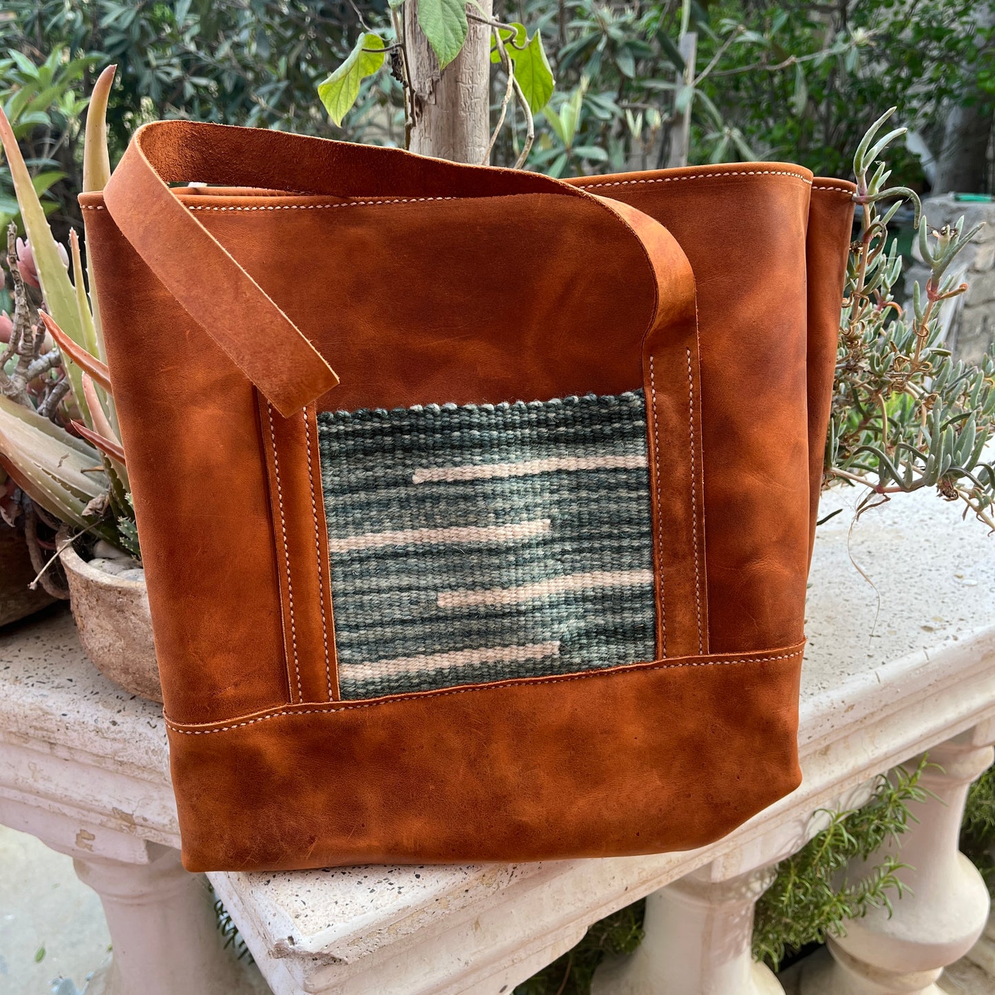 Leather Tote with Pocket