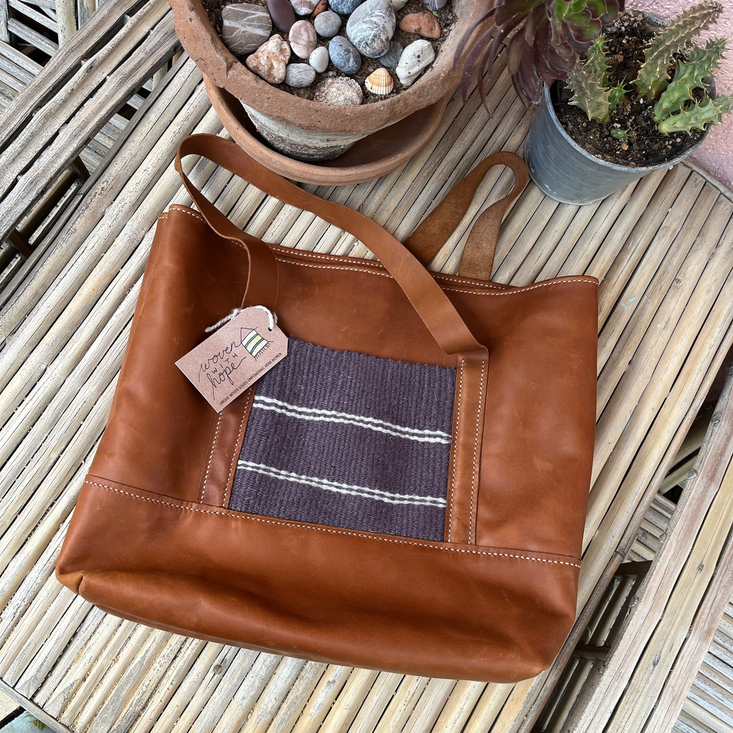 Leather Tote with Pocket