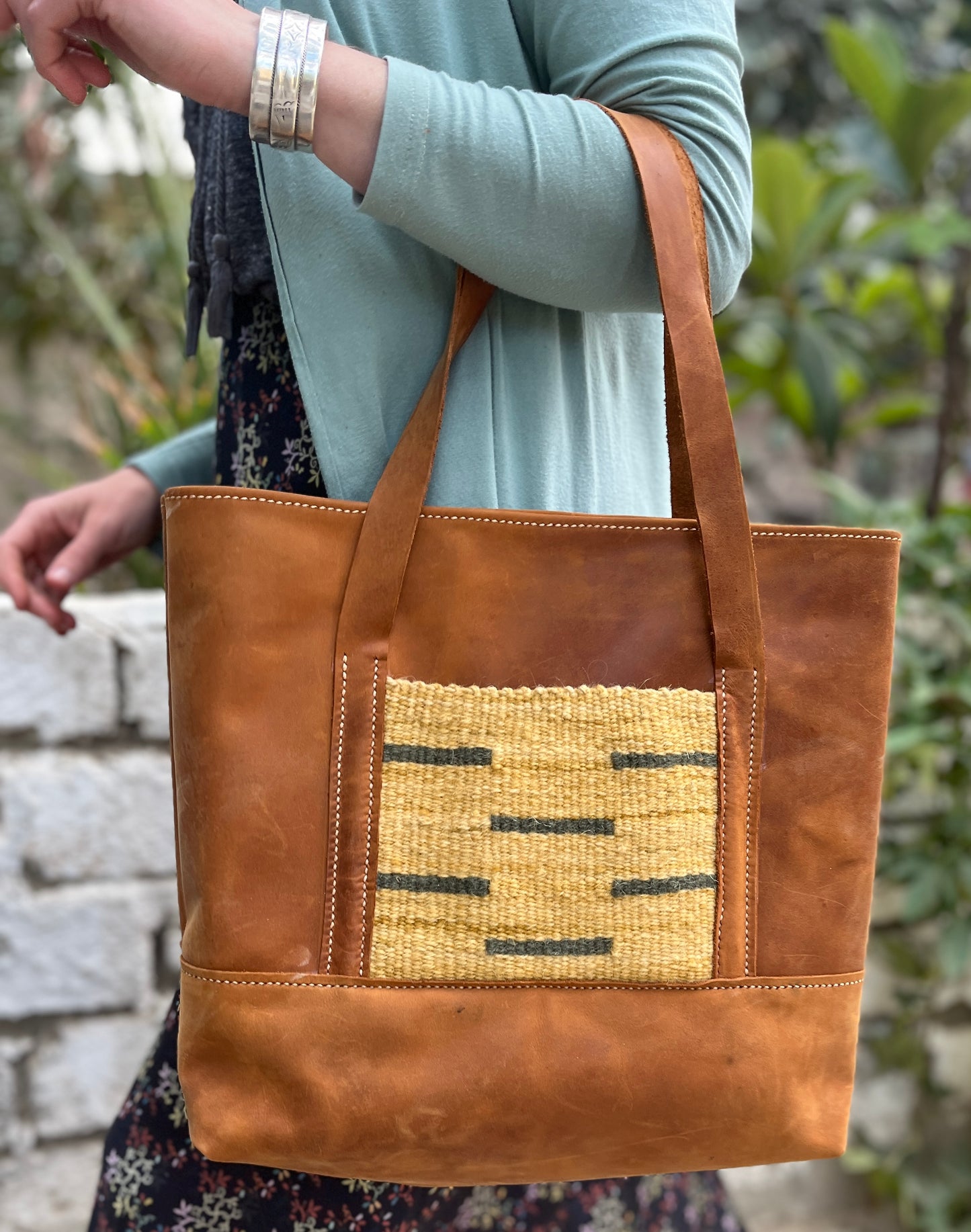 Leather Tote with Pocket