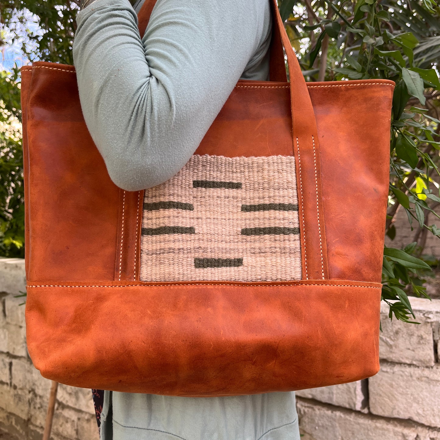 Leather Tote with Pocket