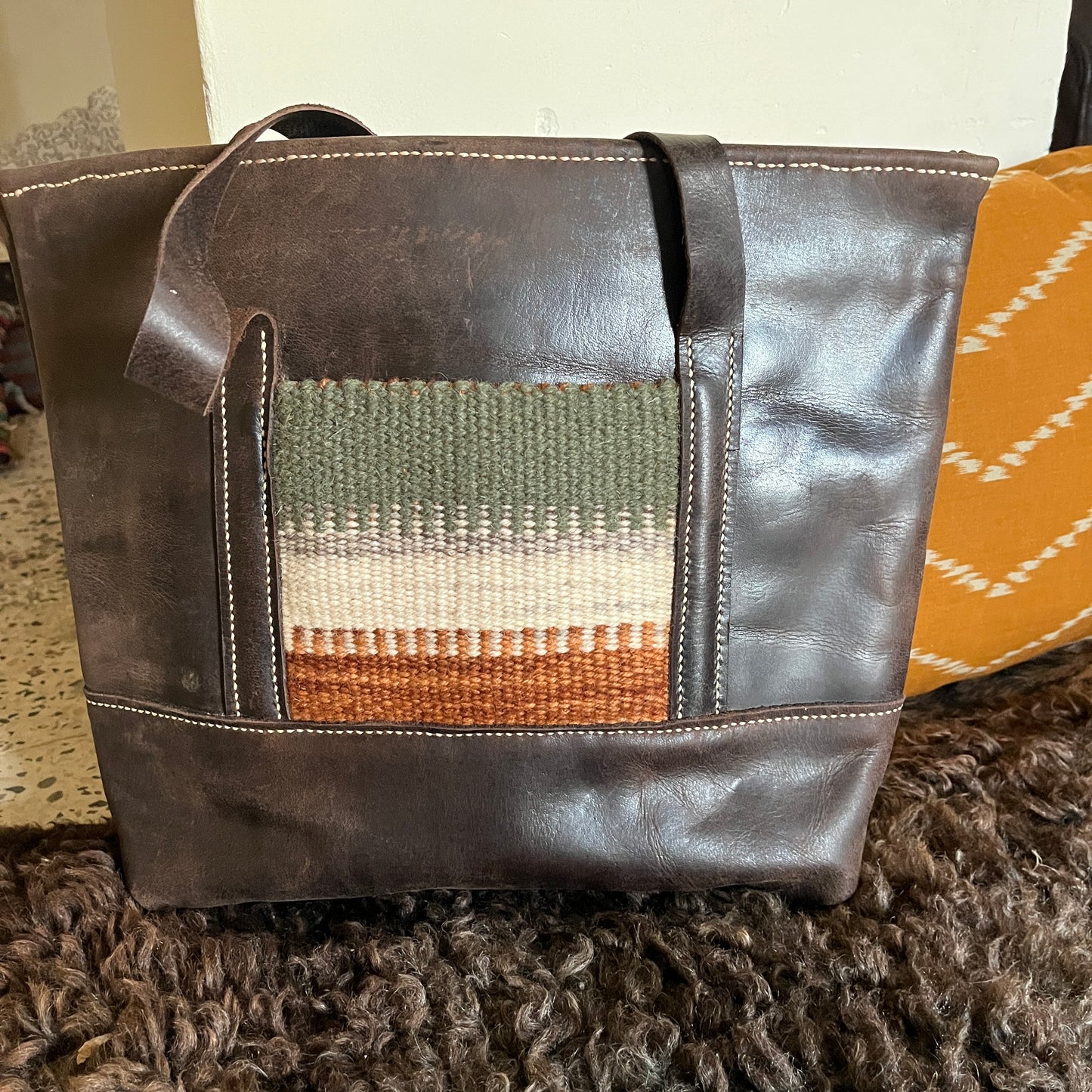 Leather Tote with Pocket--Autumnal Collection