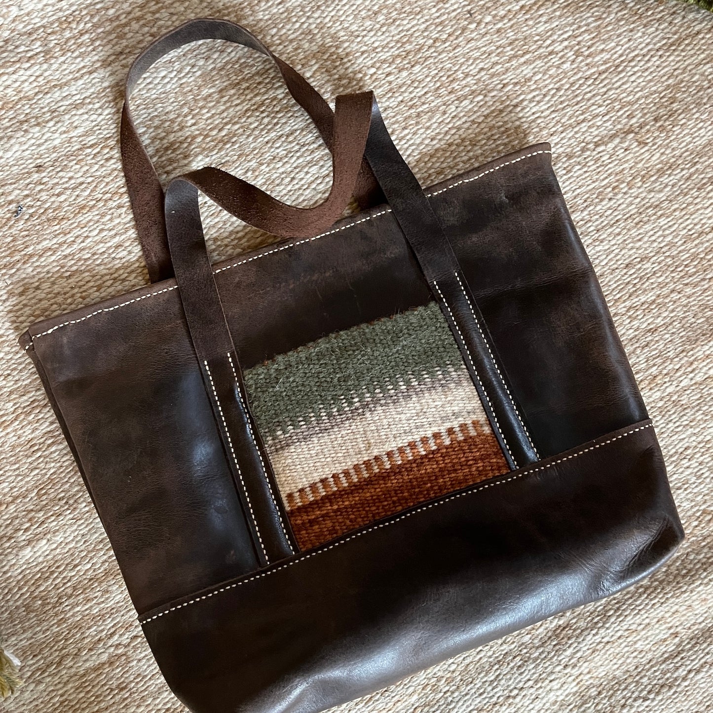 Leather Tote with Pocket--Autumnal Collection
