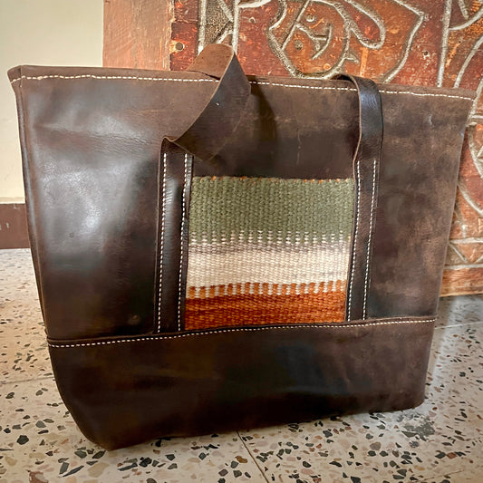 Leather Tote with Pocket--Autumnal Collection