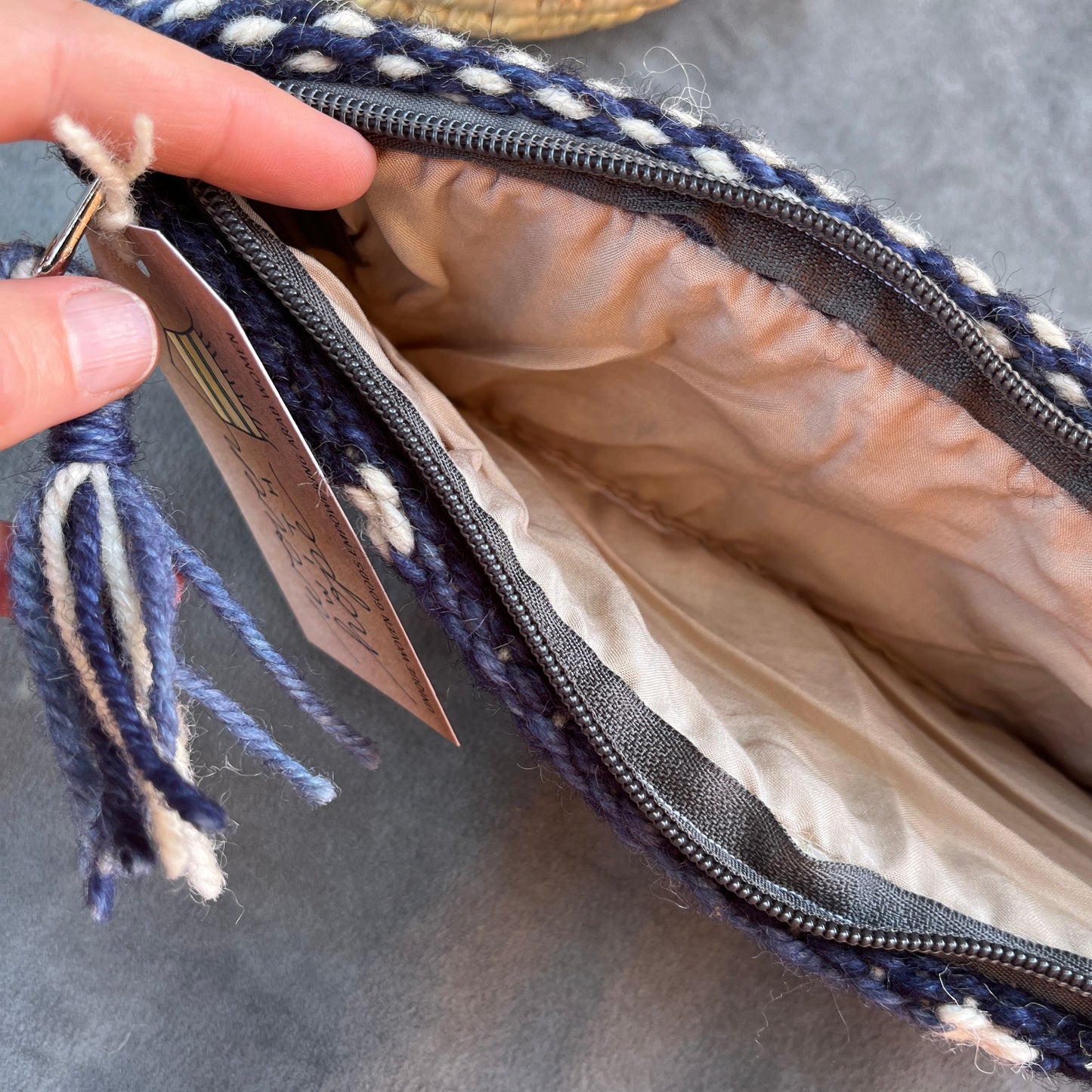 Zipper Pouch-Blue/Beige