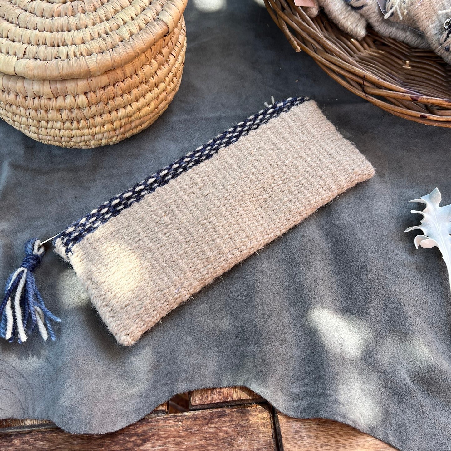 Zipper Pouch-Blue/Beige